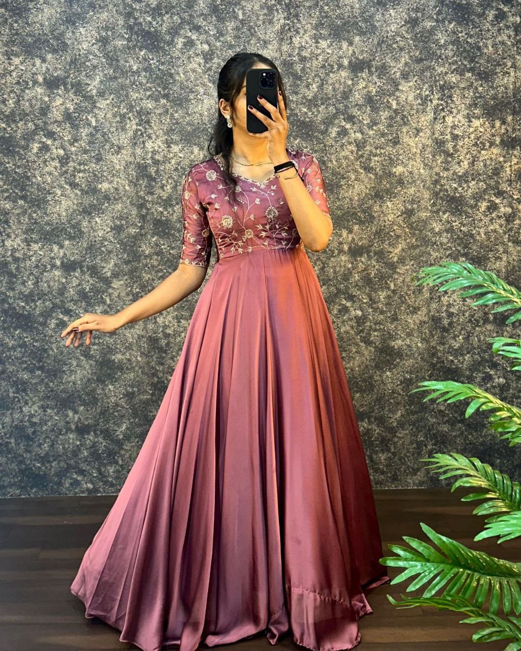 Elegant Silk Embroidered Gown with Cutwork Dupatta | Sizes S–3XL | Premium Quality