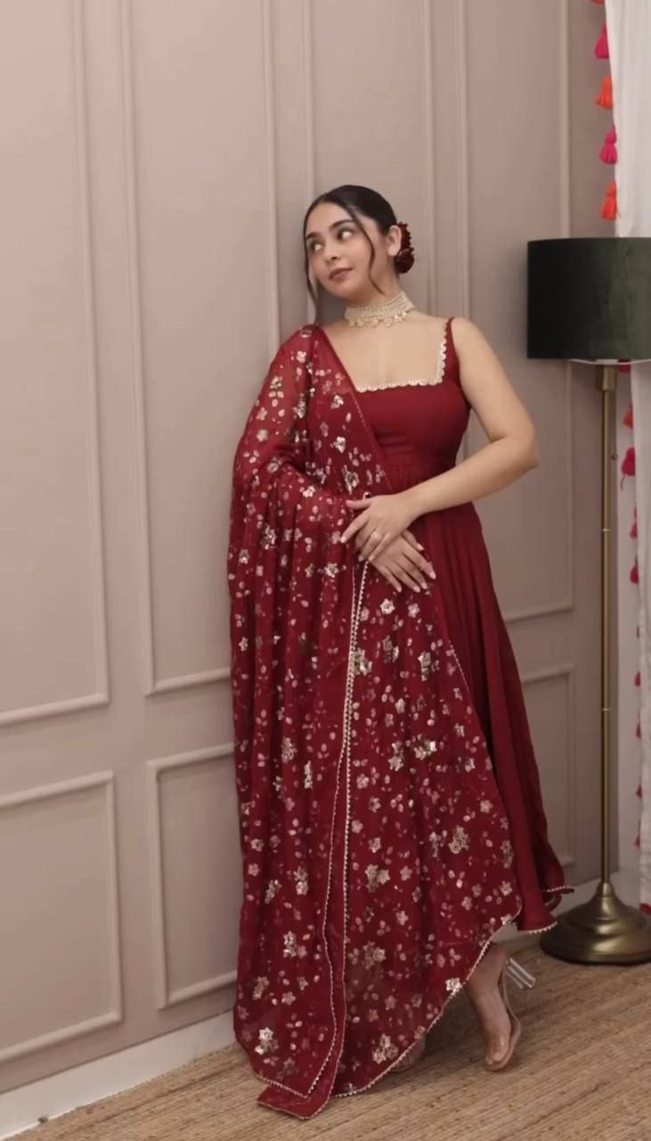 Embroidered Faux Georgette Anarkali Suit with 4-Meter Flair
