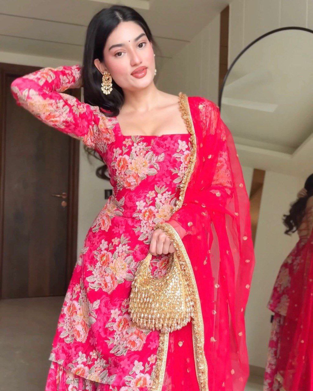 Digital Printed Georgette Sharara Set with Butti Dupatta | Ready to Wear | Sizes 34–42+