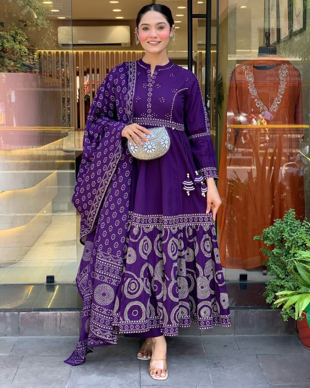 Royal Muslin Silk Suit Set with Dupatta & Pearl Mala – 4 Piece Festive Wear