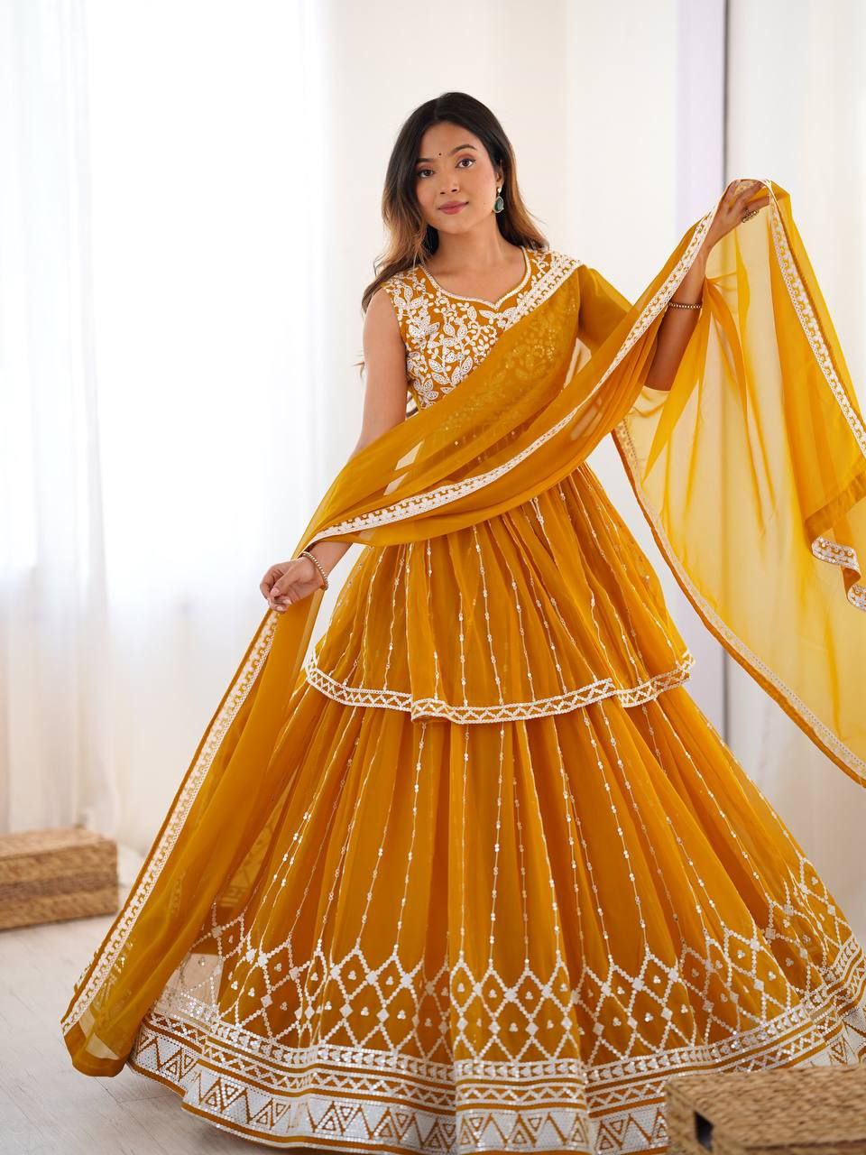 Designer Faux Georgette Lehenga Set with 9MM Sequence & Thread Work