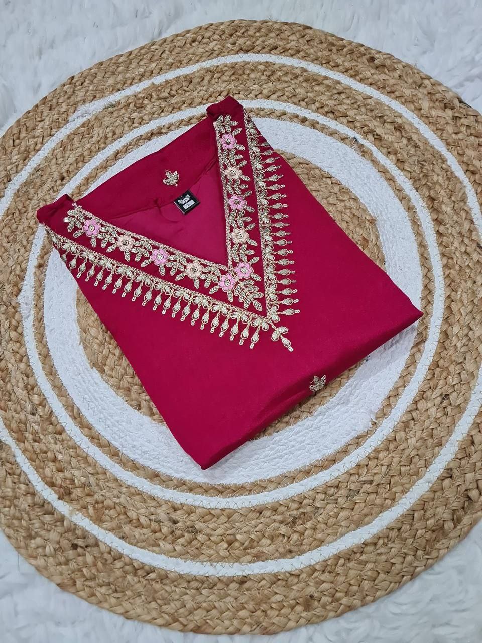 Elegant Viscose Reyon Embroidered Kurti Set with Printed Dupatta