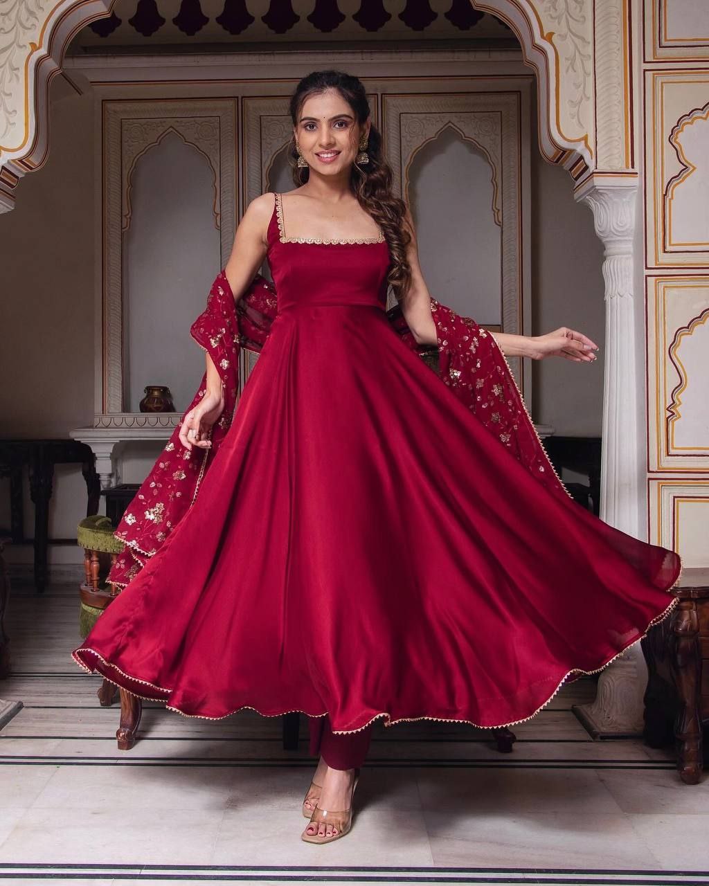 Embroidered Faux Georgette Anarkali Suit with 4-Meter Flair