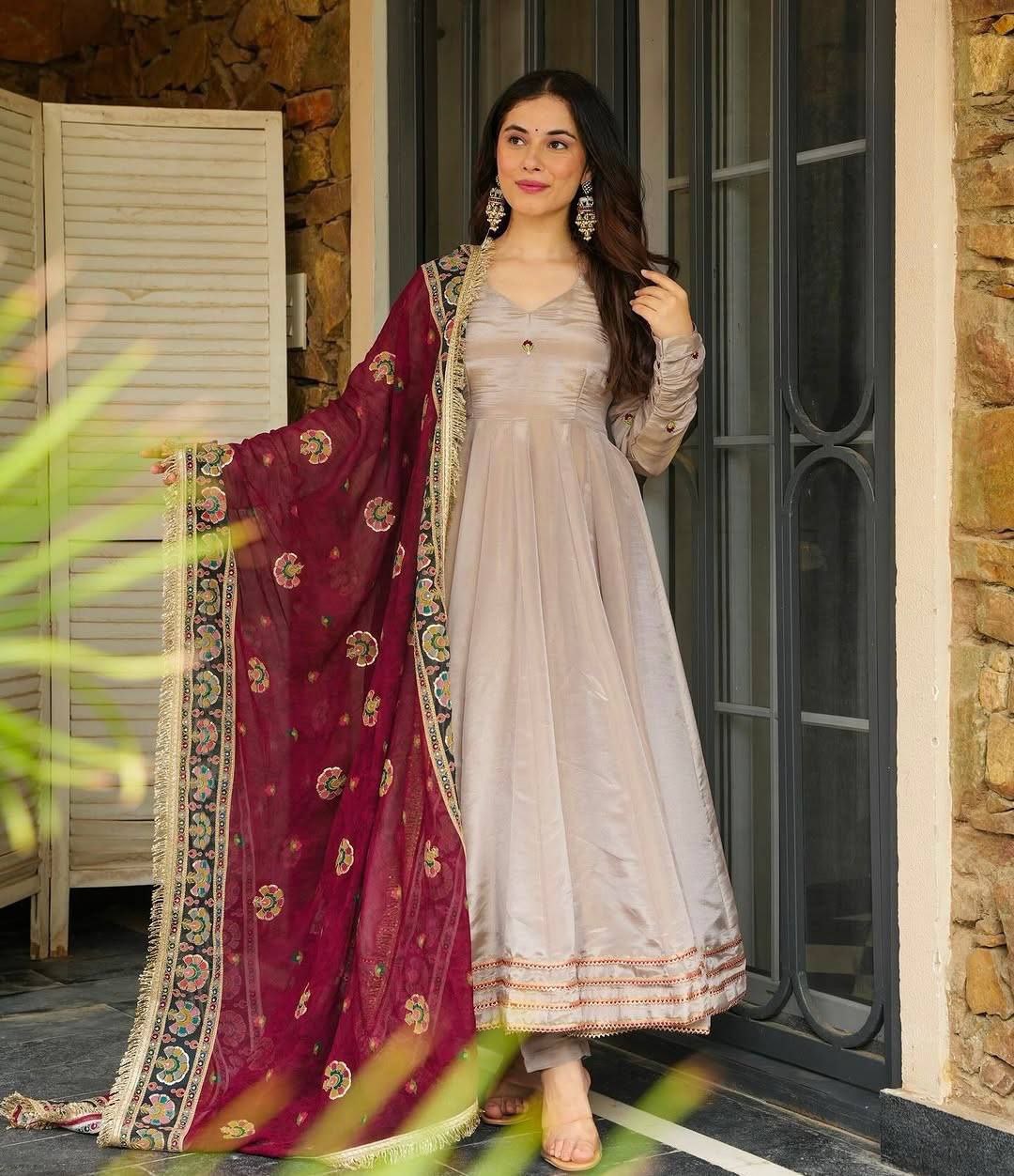 Elegant French Crepe Gown Set with Sequin Dupatta