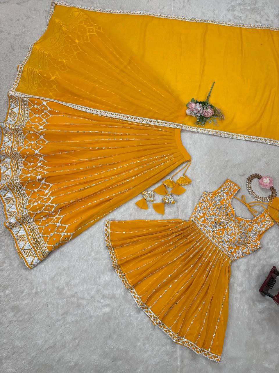 Designer Faux Georgette Lehenga Set with 9MM Sequence & Thread Work