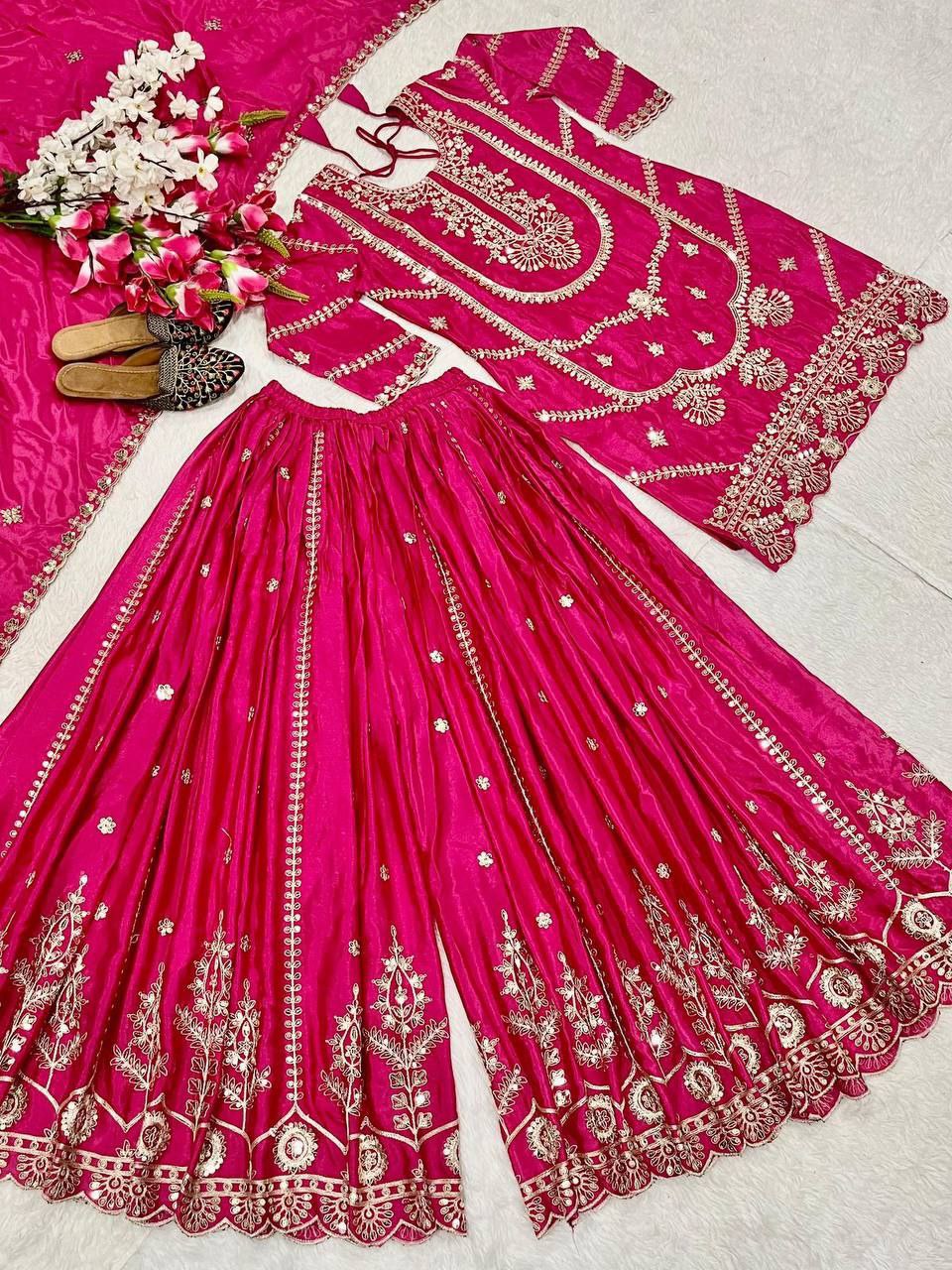 Exclusive Designer Chinnon Silk Embroidered Suit Set