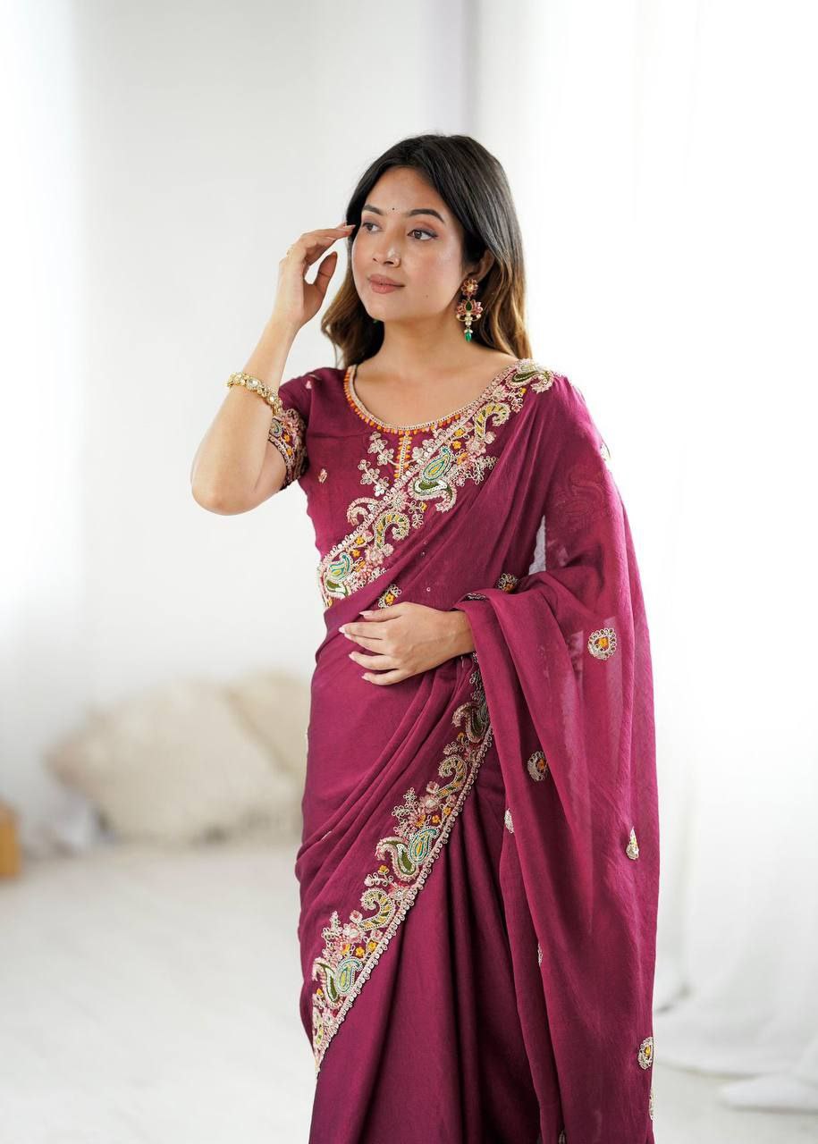Real Modelling Premium Noha Crush Saree with Heavy Embroidery