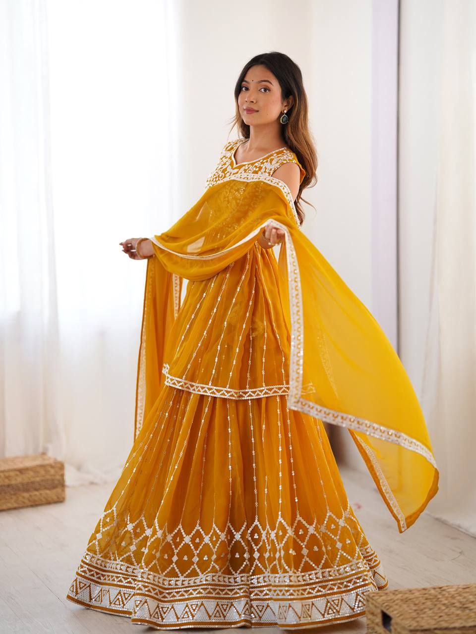 Designer Faux Georgette Lehenga Set with 9MM Sequence & Thread Work