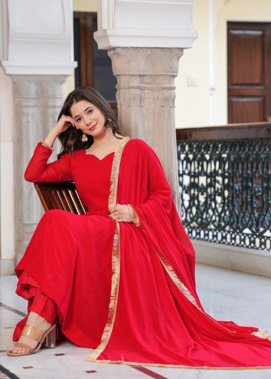 Woman Georgette long gown suit set