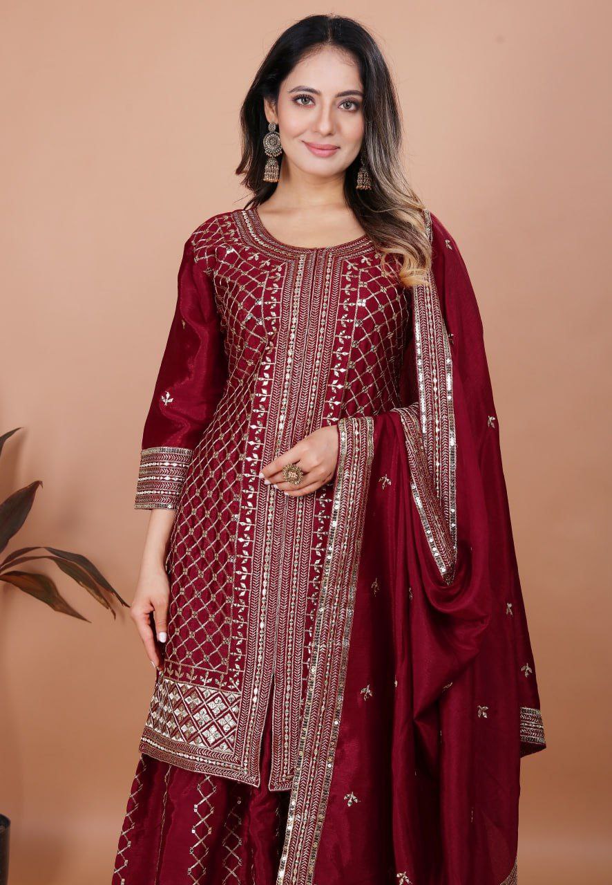 Chinon Sharara Set with Heavy Sequence Embroidery Work