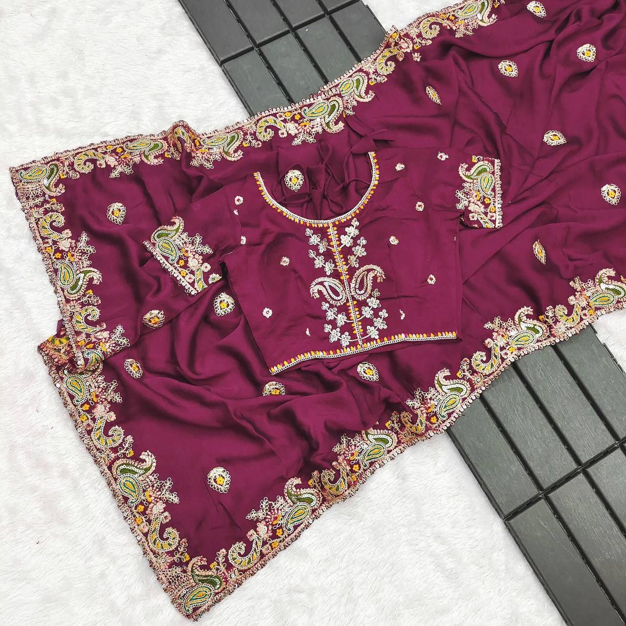 Real Modelling Premium Noha Crush Saree with Heavy Embroidery